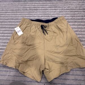Polo by Ralph Lauren Tan Elastic Waist Athletic Shorts with Navy Drawstring